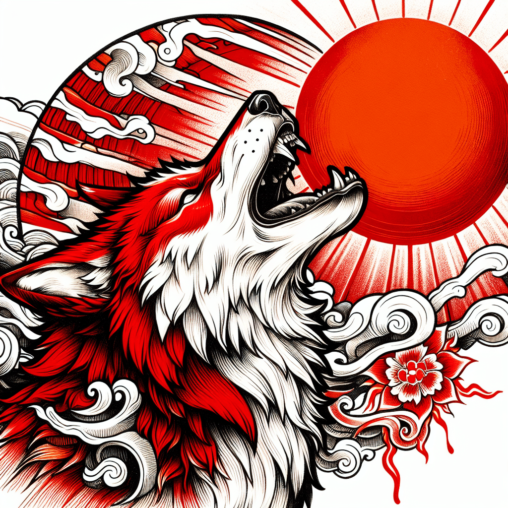Red Wolf Howling At A Red Sun