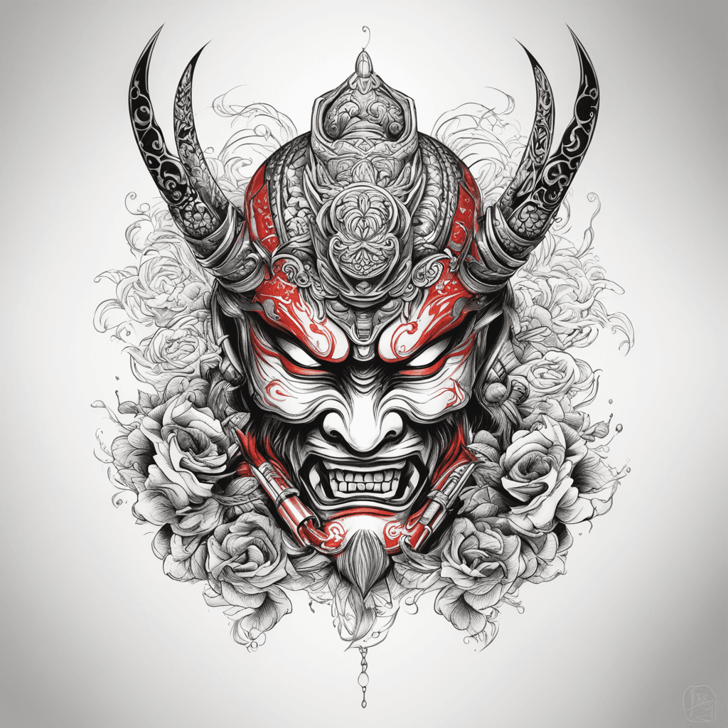 Japanese, samurai, mask, shogun, red, black