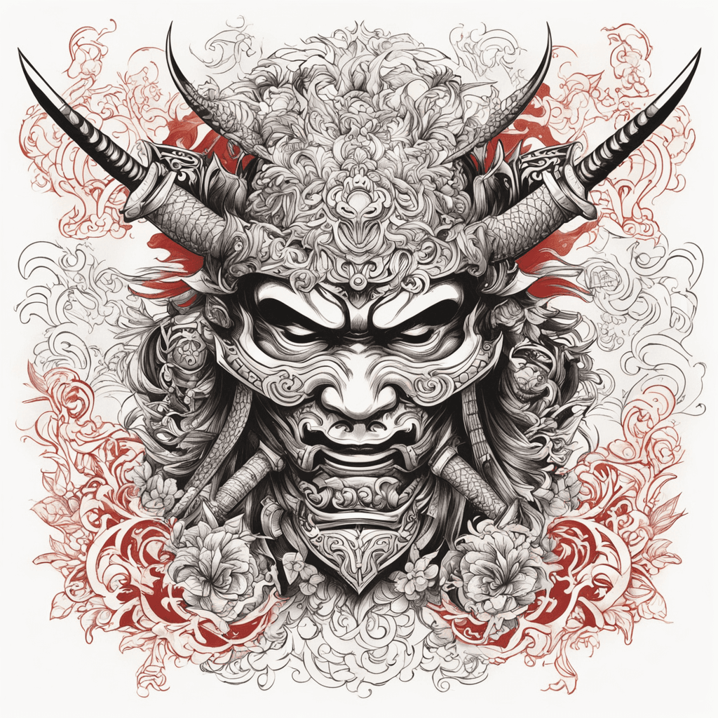 Japanese, samurai, mask, shogun, red, black, gold