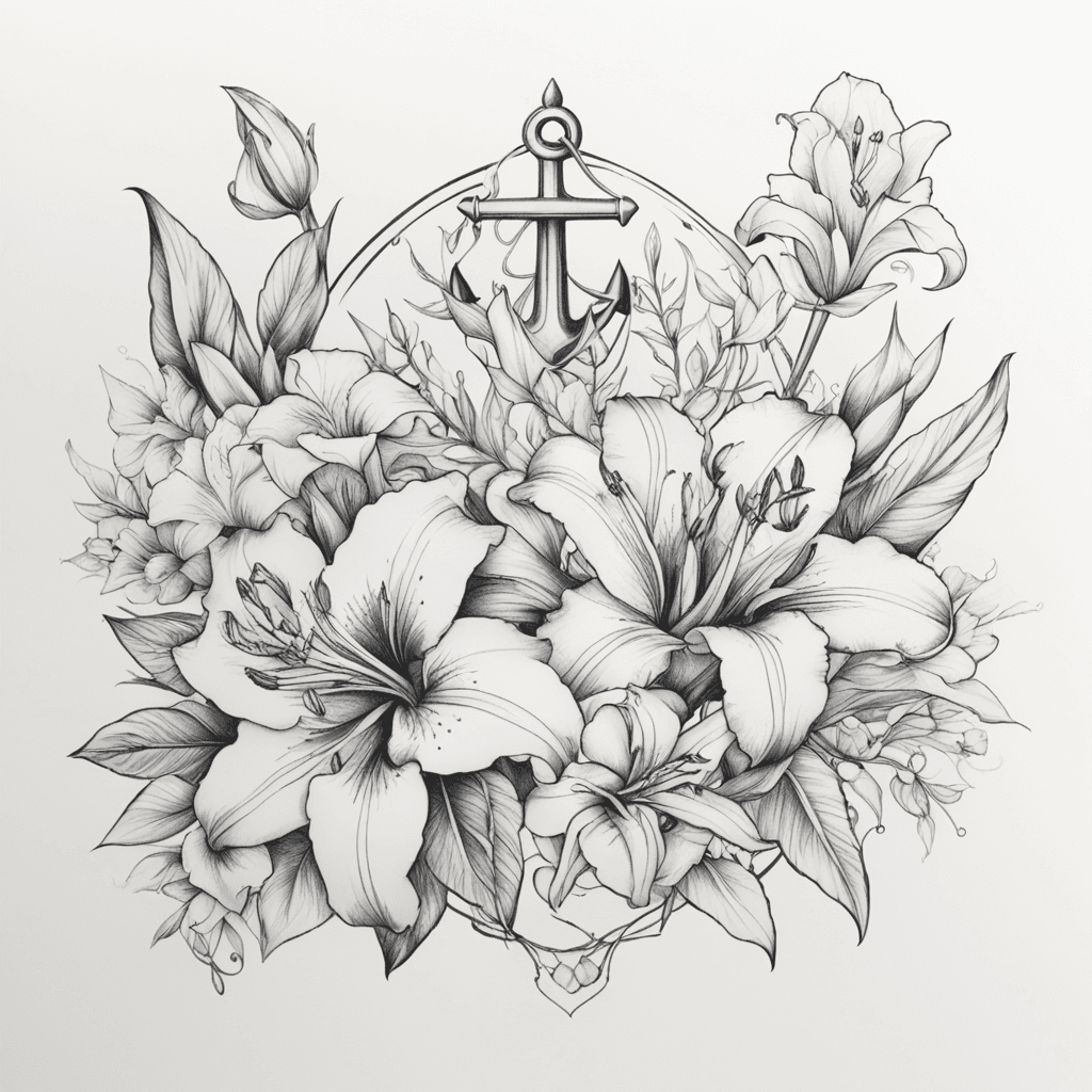 gemstone, lily, iris, anchor