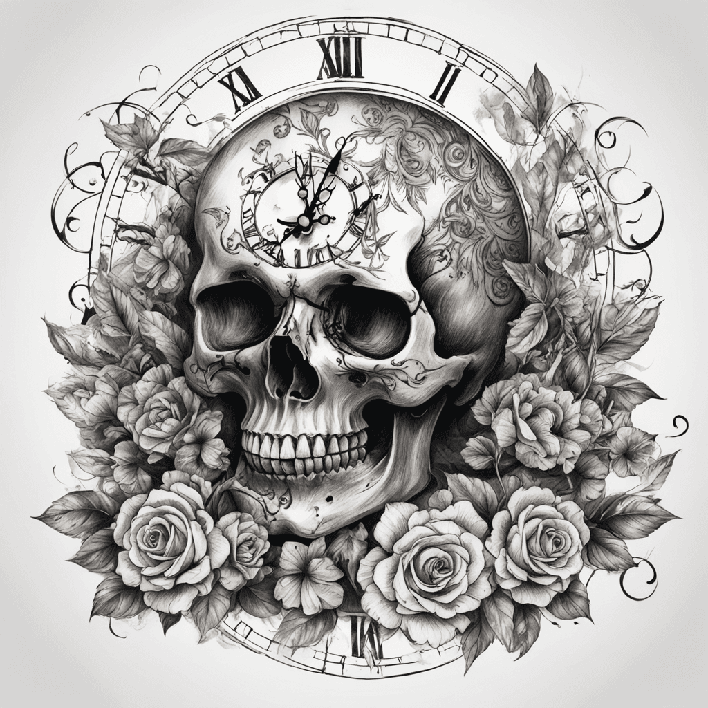 skull clock wood as background