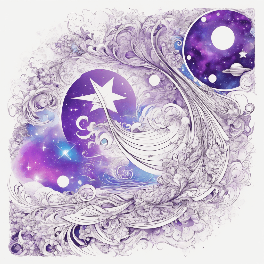 abstract vector fractal, wave function, Zentangle, 3d shading. Use bright abstract colors (eg purple, blue, pink) and lines to create a sense of cosmic depth. You can also add geometric elements such as triangles, circles or wave-like shapes to represent the stars and planets. Picture a little astronaut floating in space amidst an abstract galaxy. It can have the appearance of a silhouette or be made in the style of minimalism to emphasize the cosmic background. Add shadow and glow elements to create a three-dimensional impression in your tattoo. For example, stars can have brighter highlights, and deep space can be depicted with perspective and shimmering colors. The image of an astronaut can be made using shadows and highlights, which give it volume and realism. For example, shadows under the arms or the movement of clothing can create the effect of depth and movement. Try to combine abstraction (such as an abstract galaxy background) with some realistic astronaut details. For example, an astronaut may have realistic facial features, but his uniform and clothing may be abstractly stylized. 8k resolution holographic astral cosmic illustration mixed media by Pablo Amaringo sinister by Greg Rutkowski. add more distant stars, make cosmic waves more fluid and make astronaut smaller
