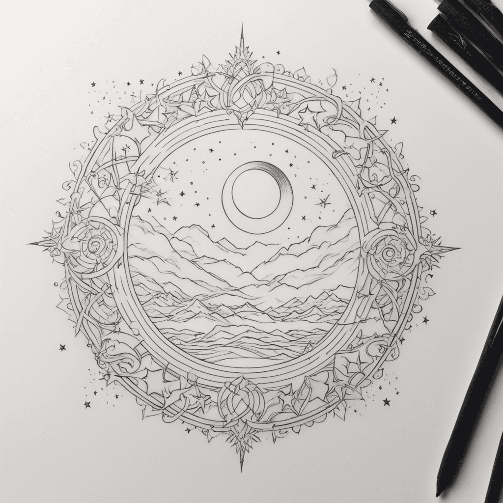simple small eclipse line tattoo and stars no circle