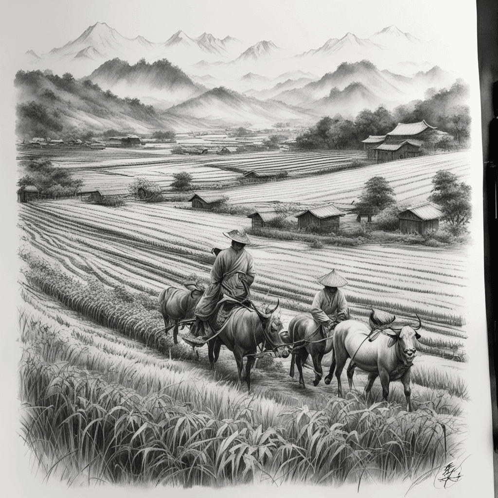 The Chinese people work in the fields