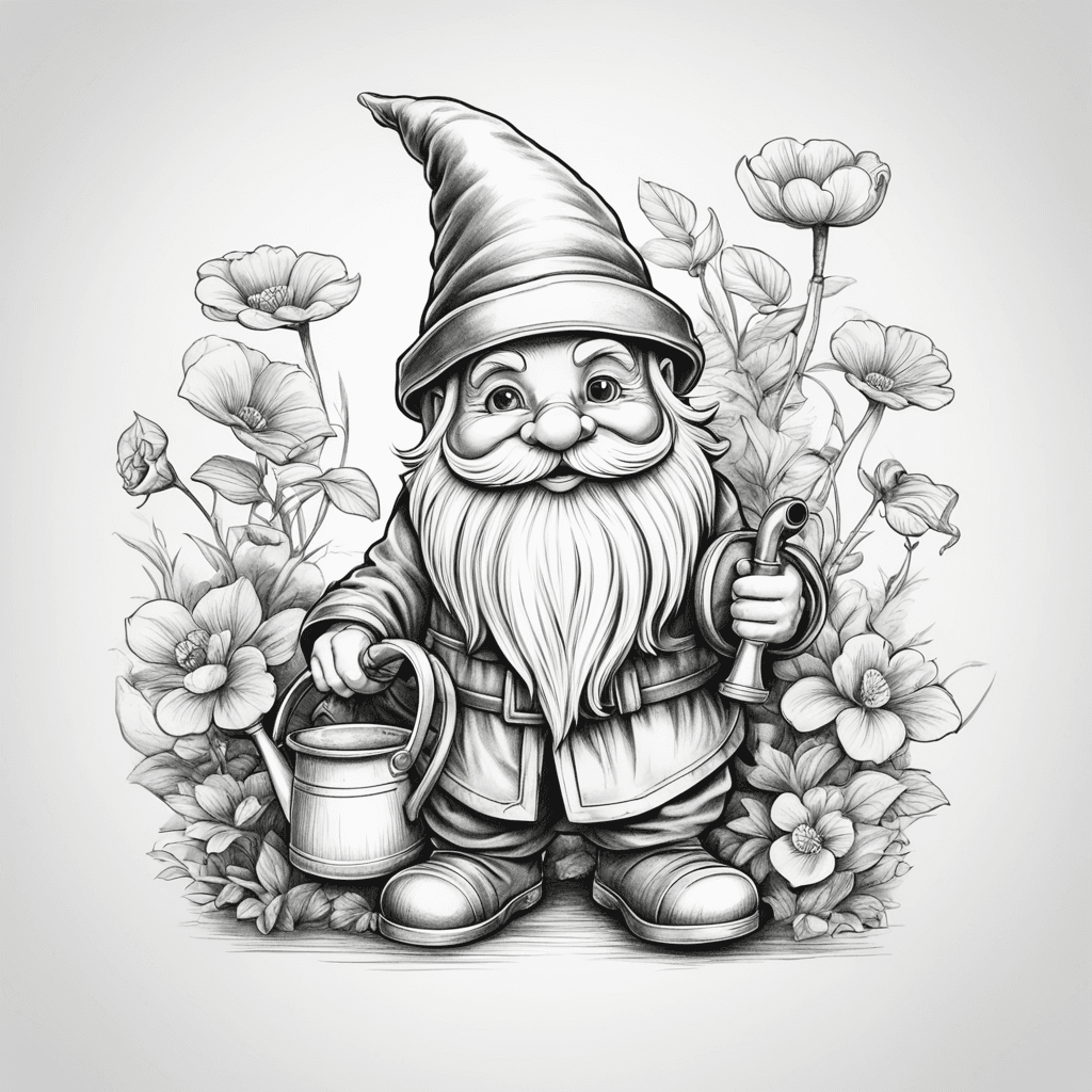 garden gnome holding a watering can cartoon style