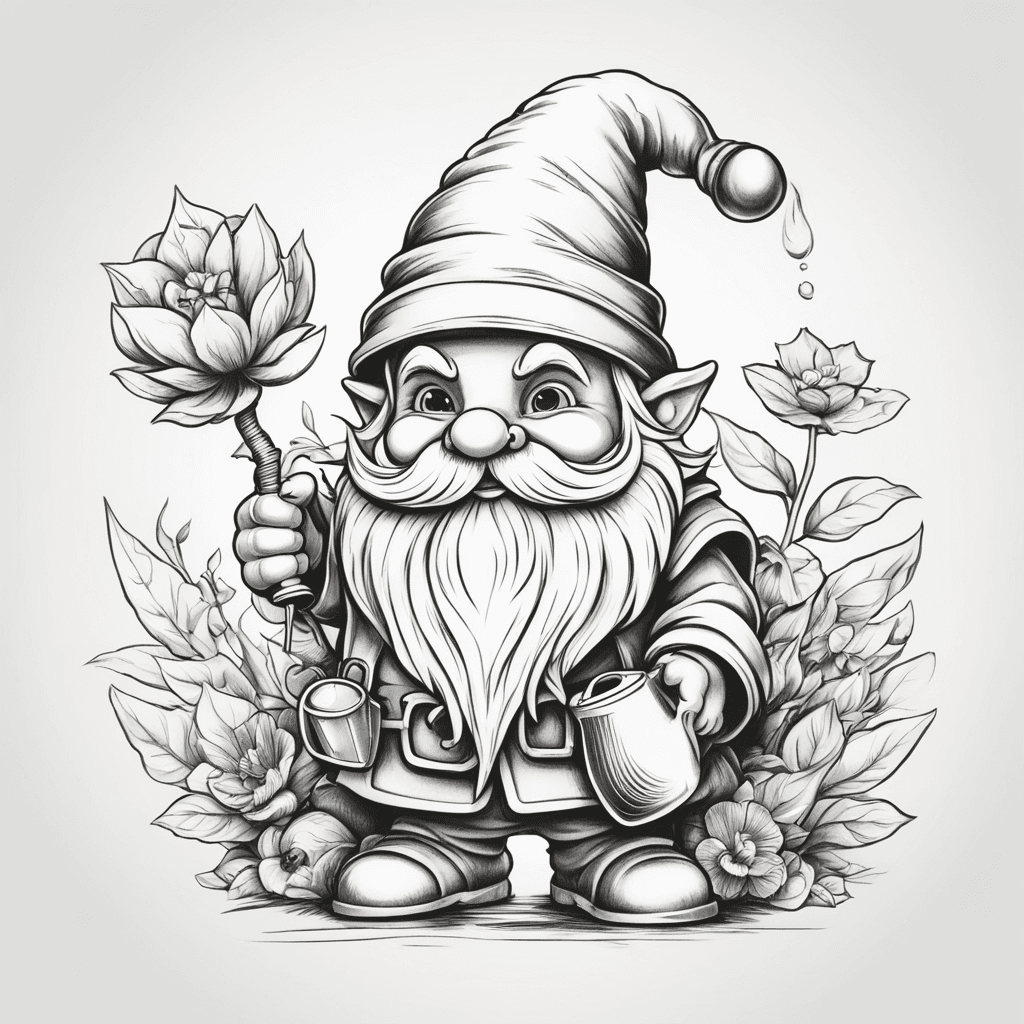 garden gnome holding a watering can cartoon style no shading