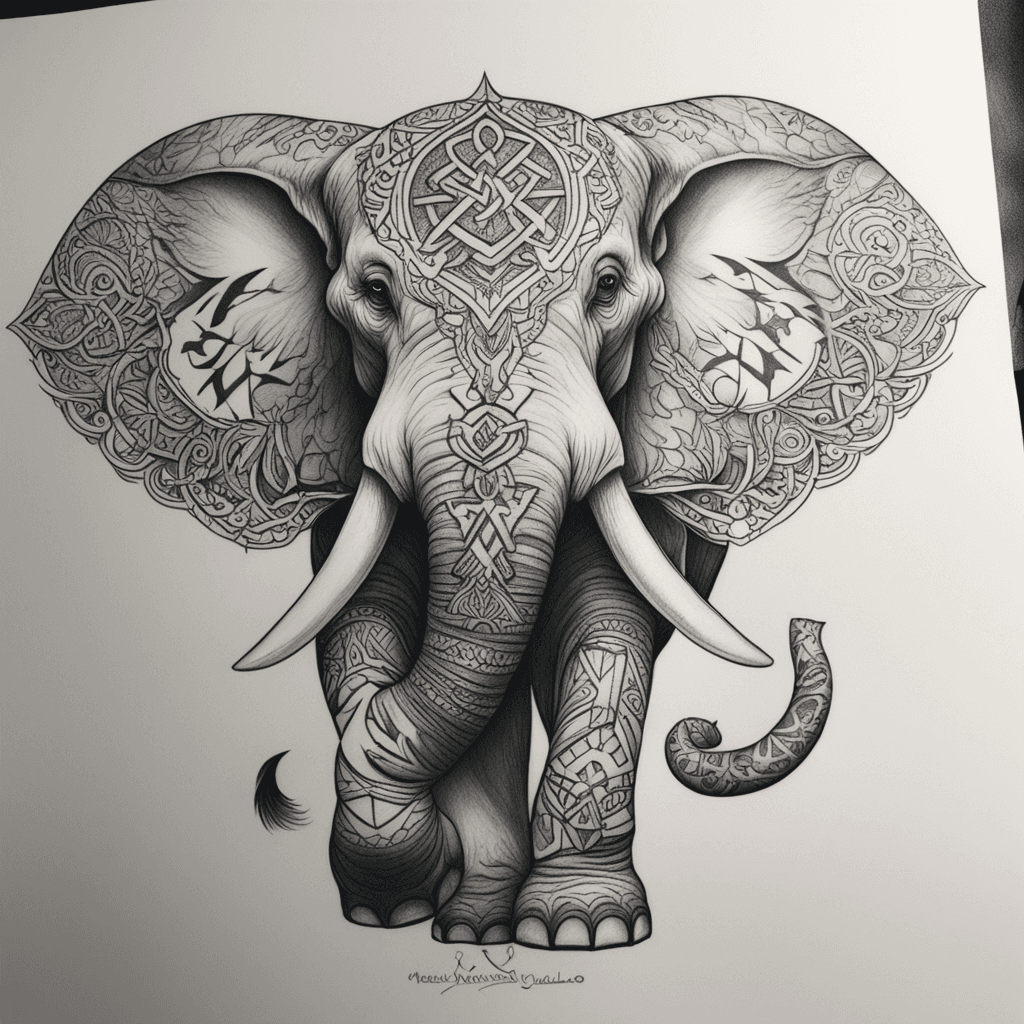 design an elefant with nordic runes in my calf