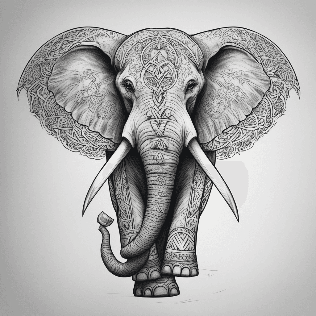 design an elefant with nordic runes in my calf and he needs to look angry