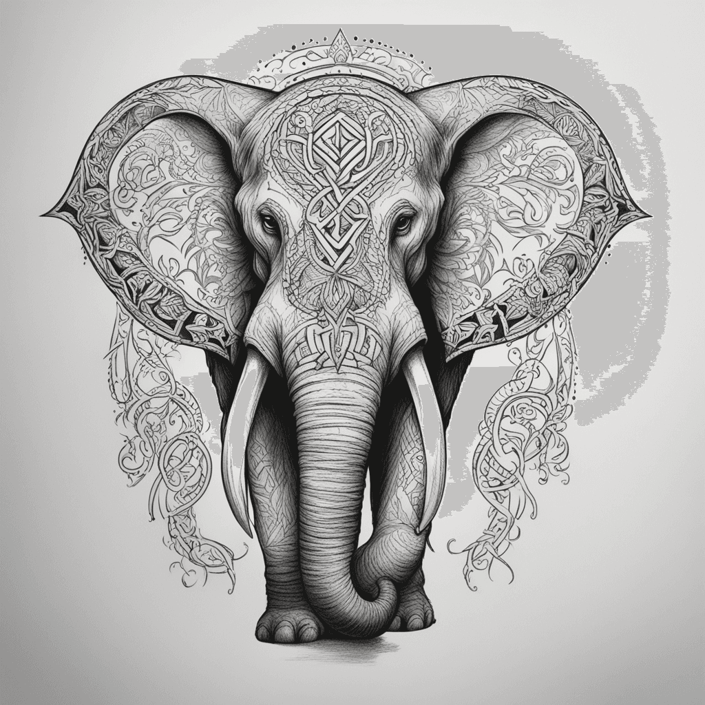 design an elefant with nordic runes in my calf and he needs to look angry