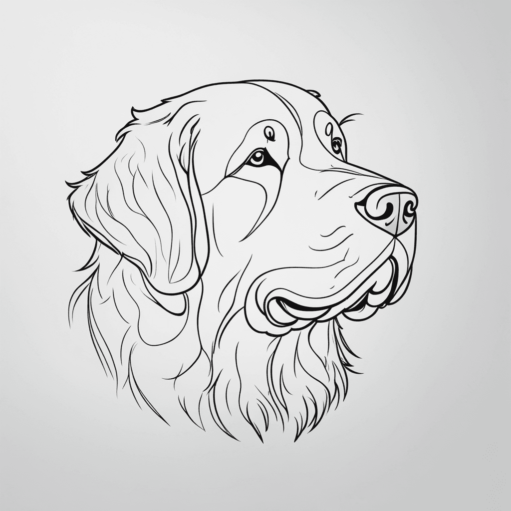 a minimalist single line newfoundland dog face