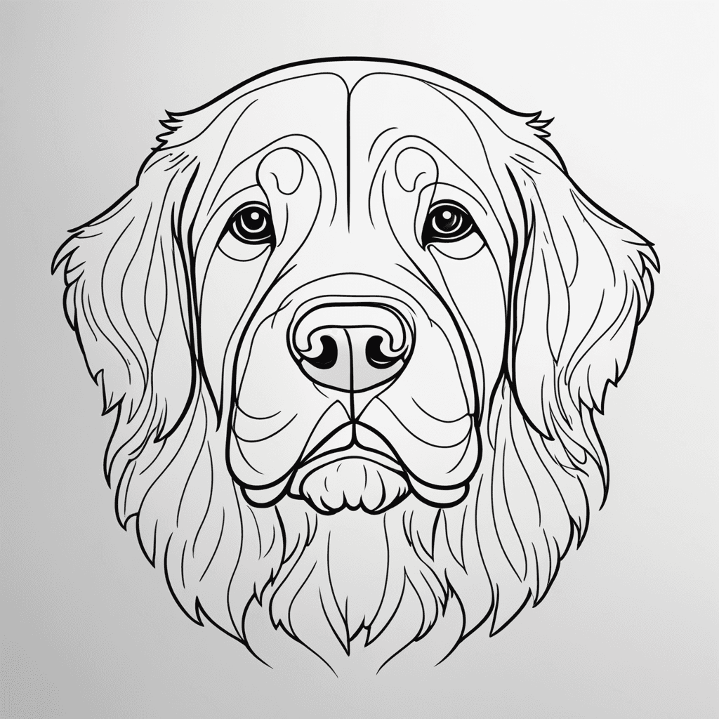 a minimalist single line newfoundland dog face