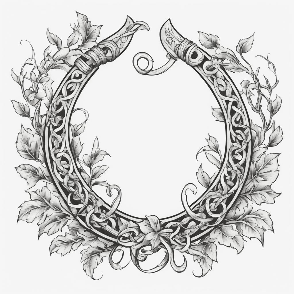 Horseshoe with a vine wrapped around it