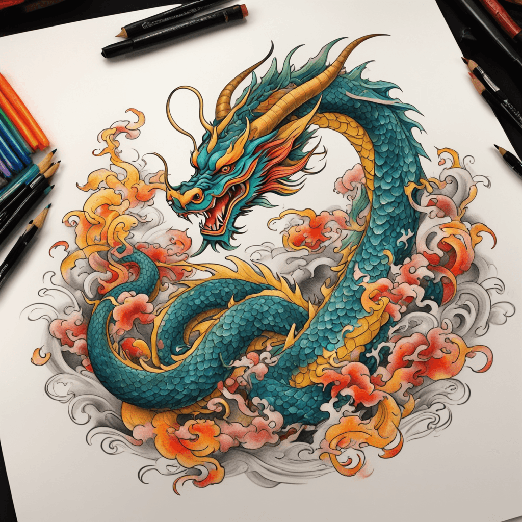A Vietnamese cultural artwork featuring a dragon with many colors