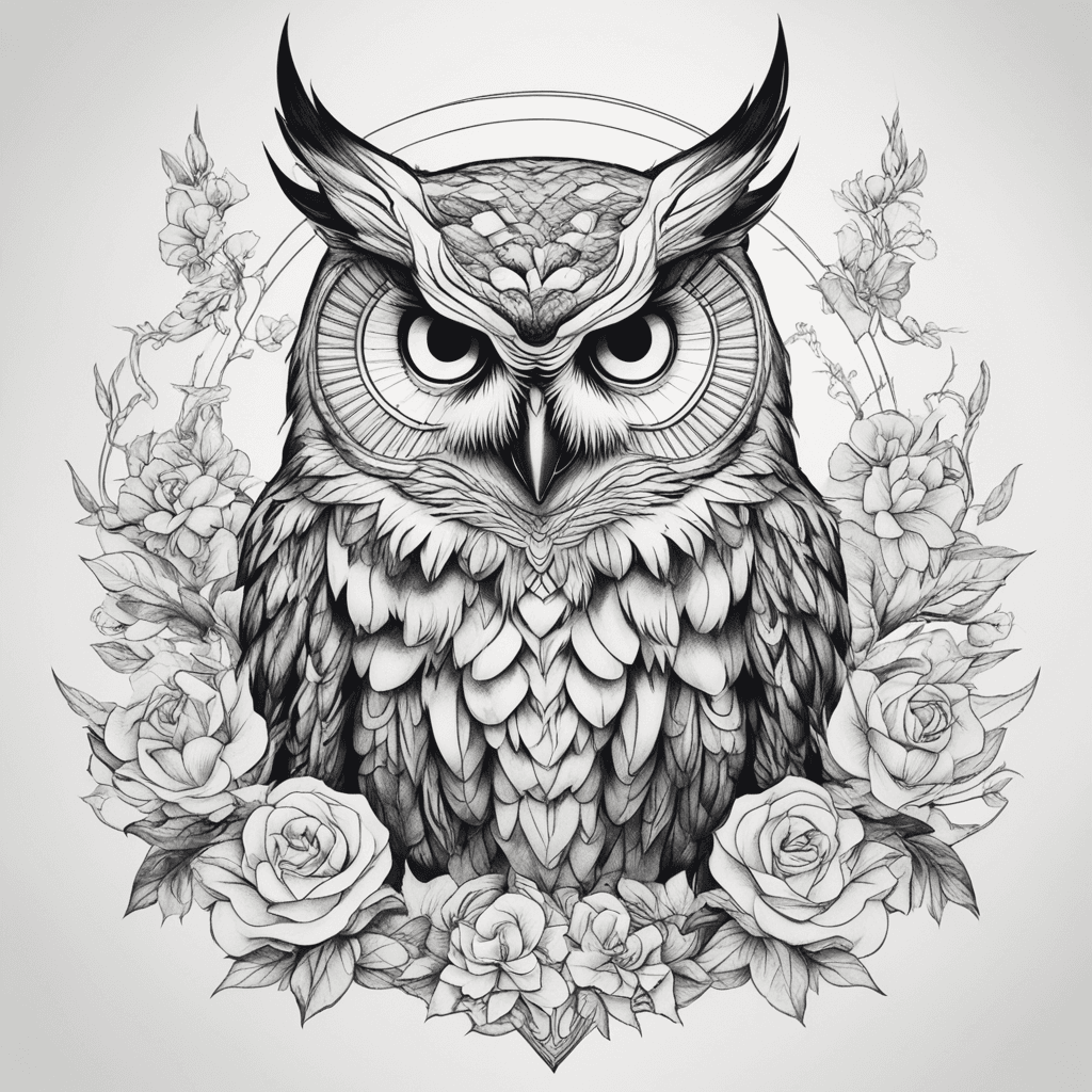 中国传统纹样，正面猫头鹰owl，表情凝视，a gril