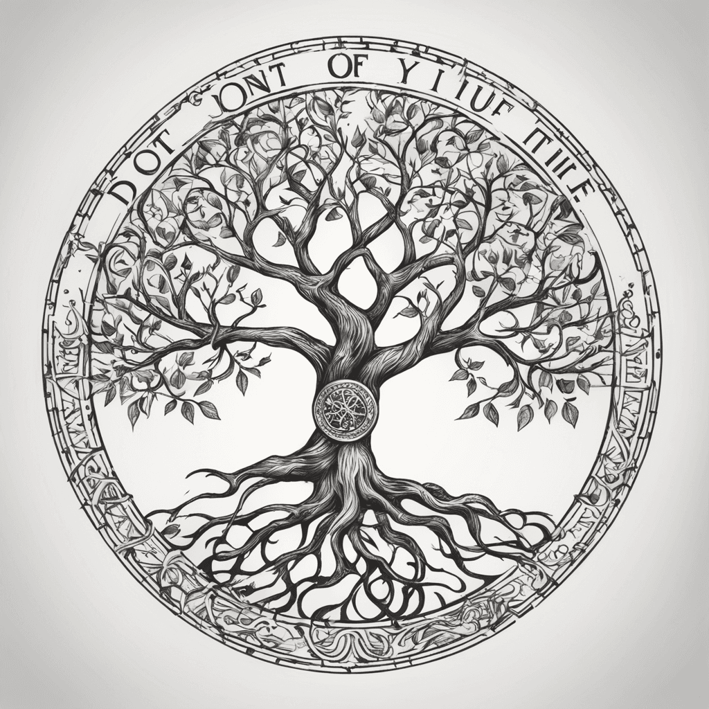 Tree of life with combination of the text " dont waste your time looking back youre not going that way"