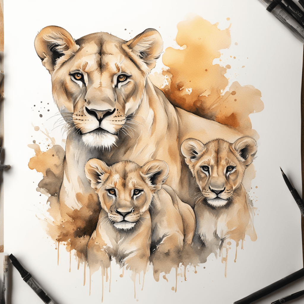 Lioness and two cubs