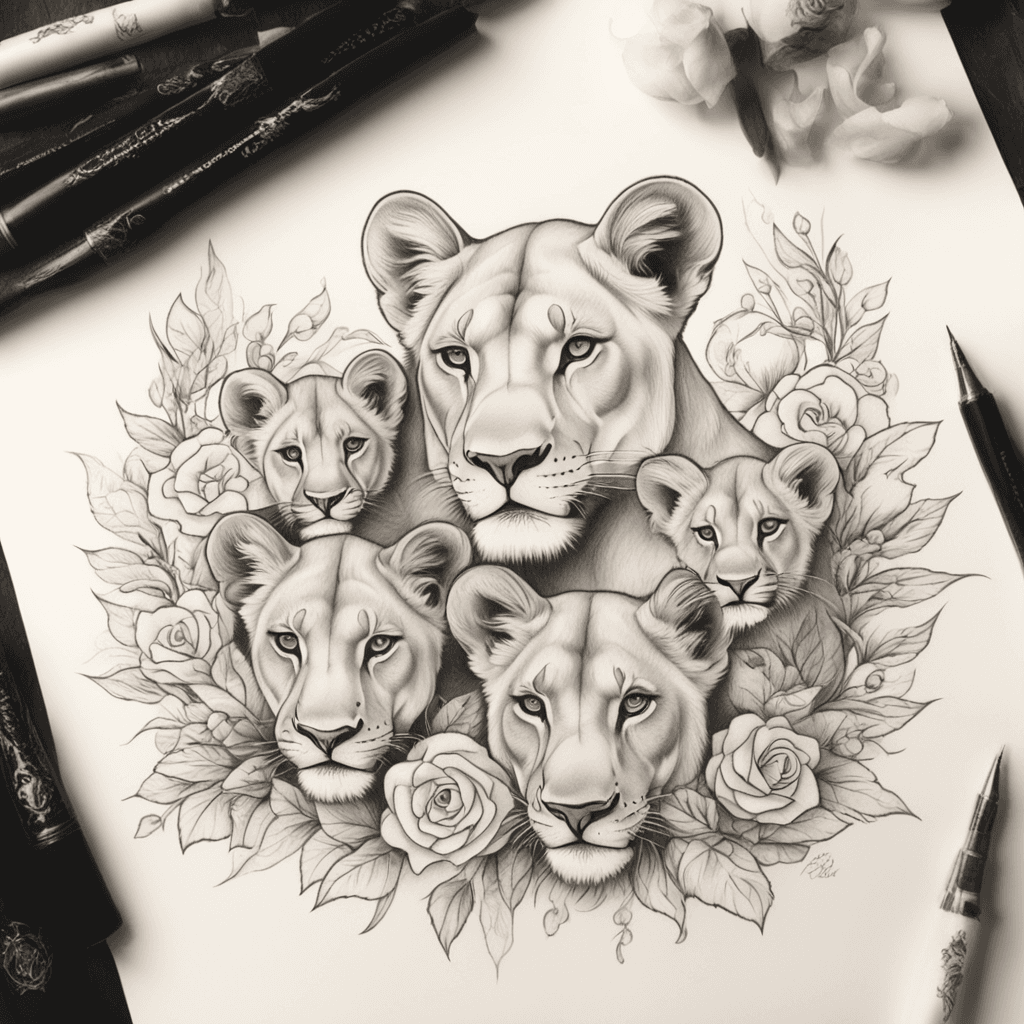 Lioness and two cubs