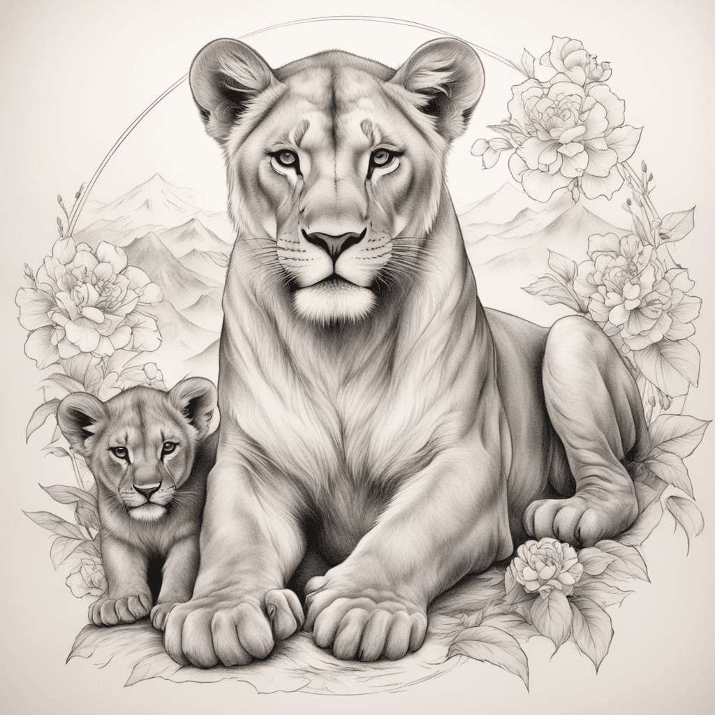 Lioness and two cubs