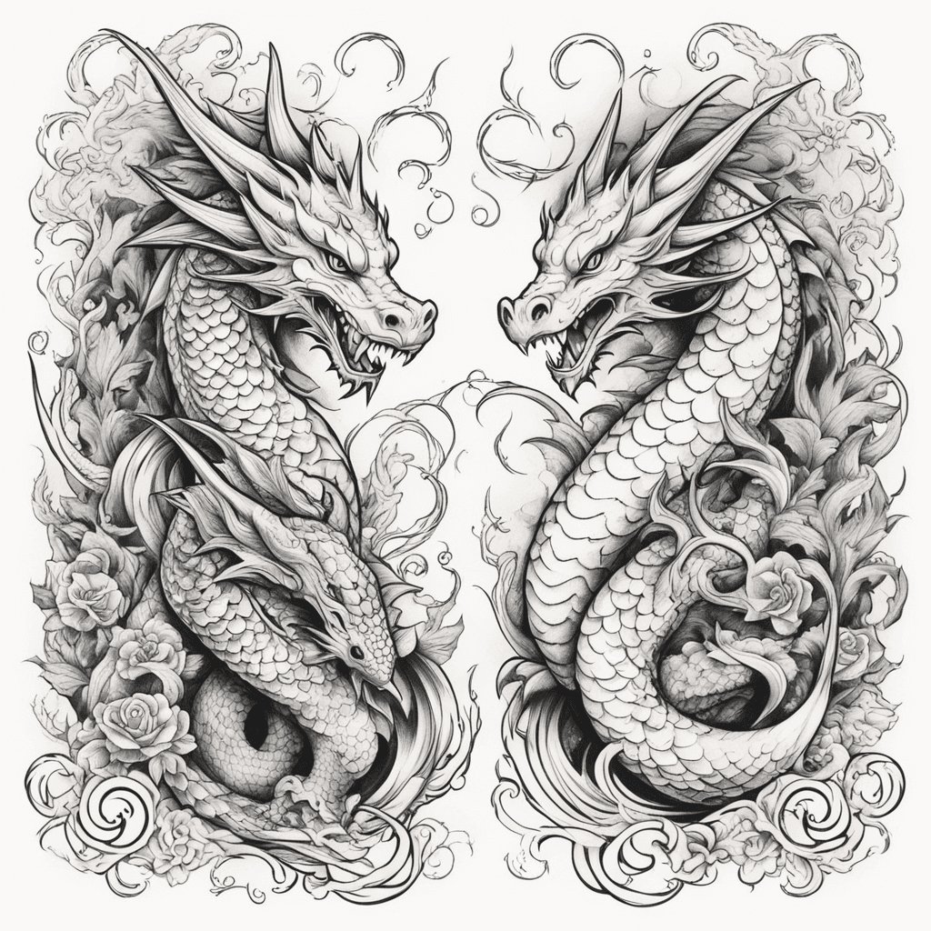 dragon and mermaid intertwined