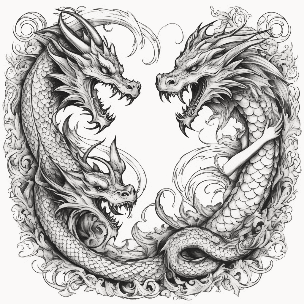 dragon and mermaid intertwined