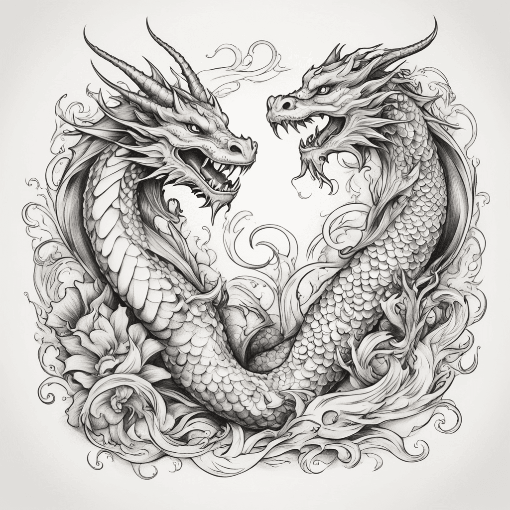 dragon and mermaid intertwined