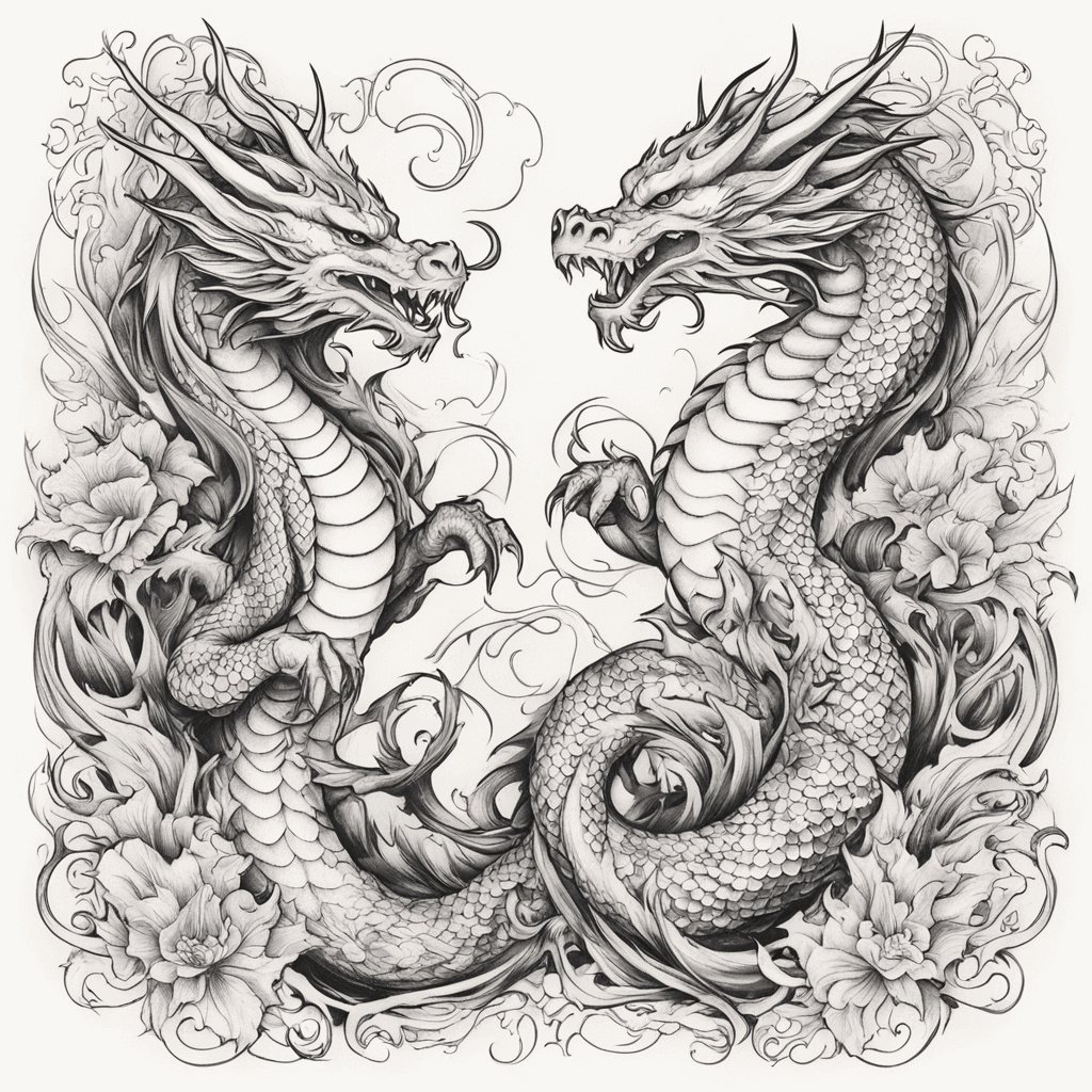 dragon and mermaid intertwined