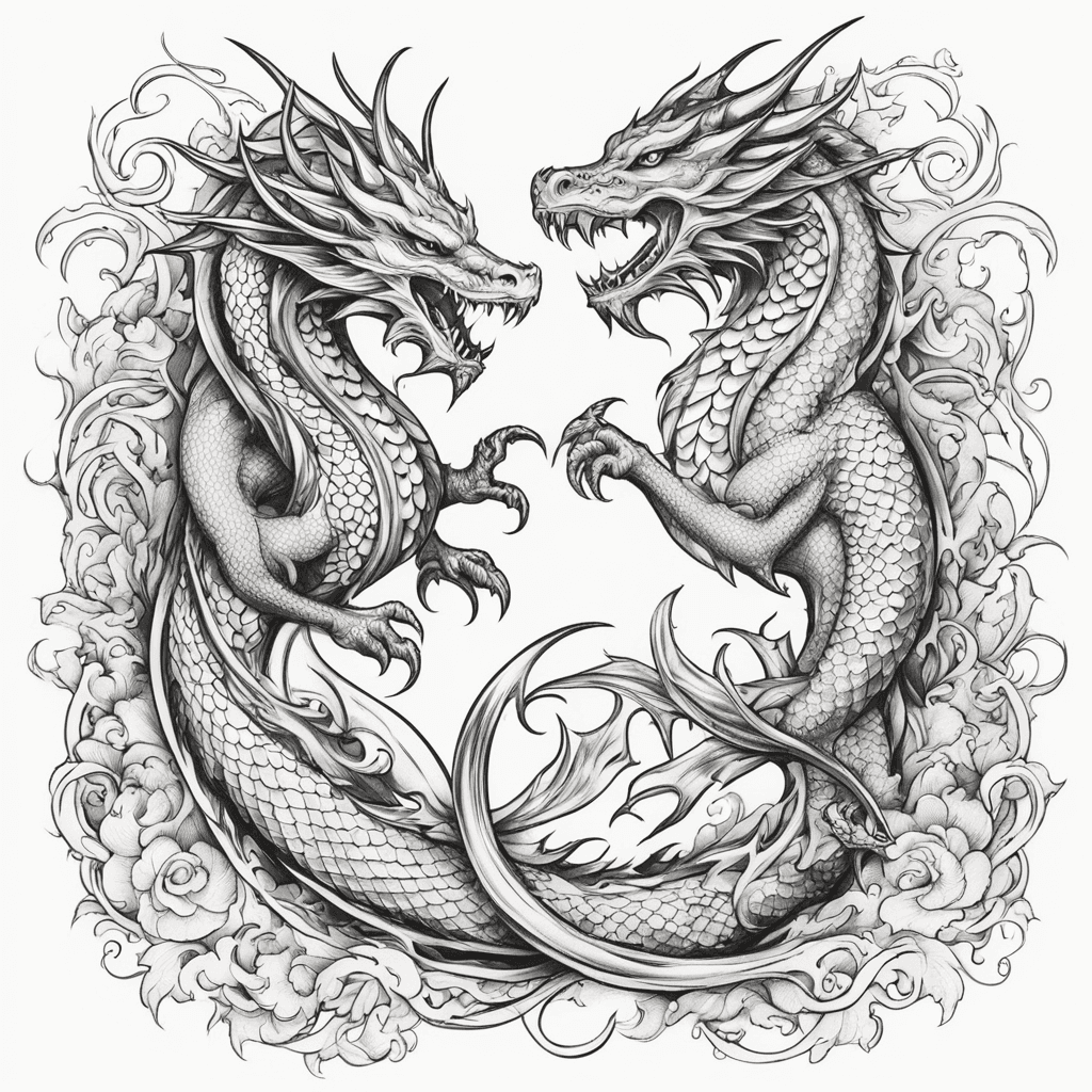 dragon and mermaid intertwined