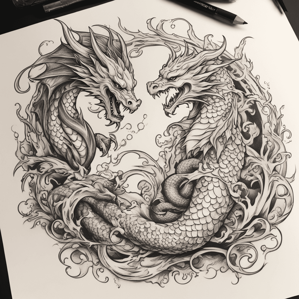 dragon and mermaid intertwined
