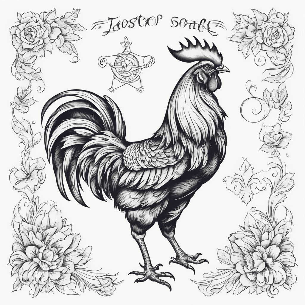 A rooster. Sailor style. placement is on the top part of the right foot.