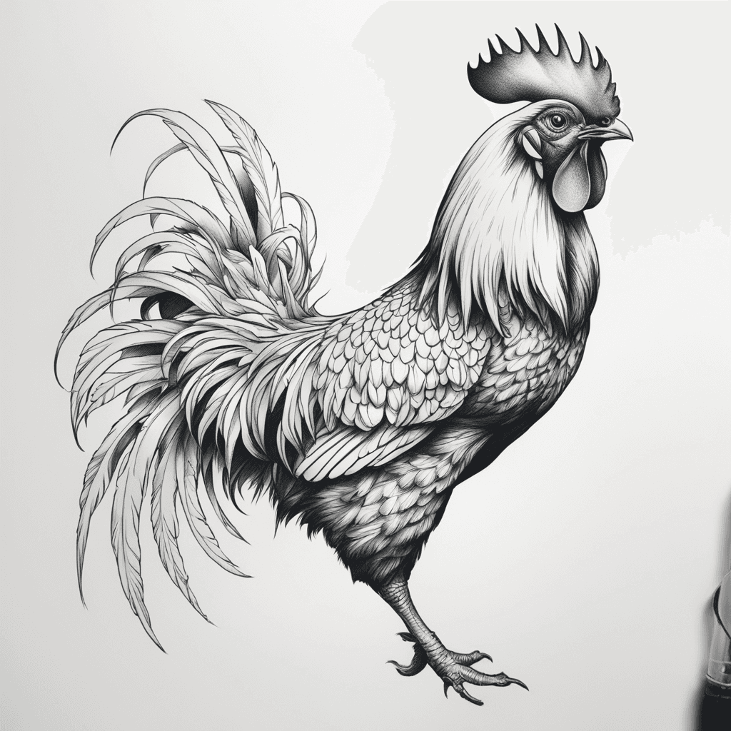 A rooster. Sailor style. placement is on the top part of the right foot.