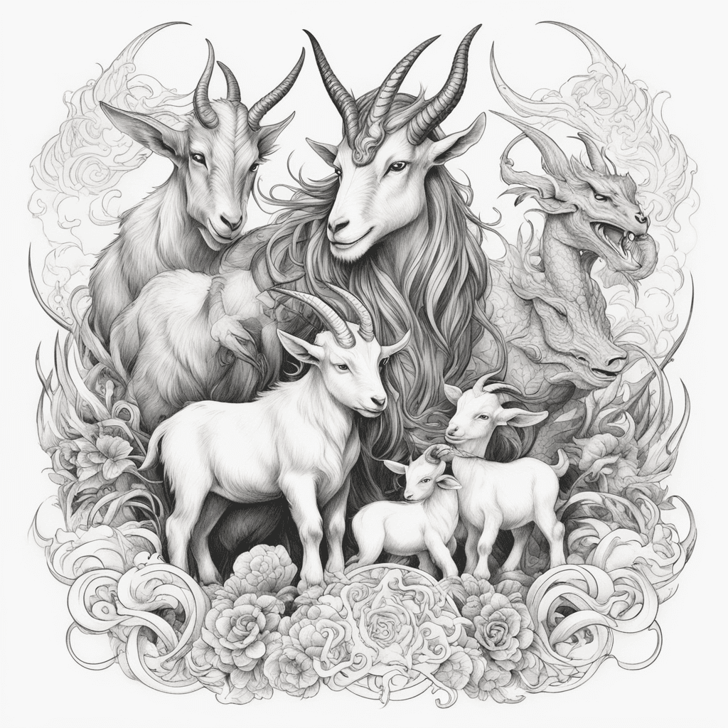 goat father protect a cow baby and dragon baby 