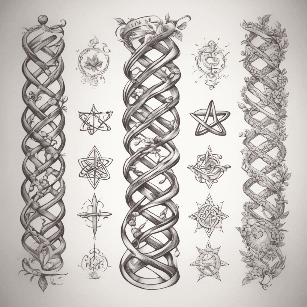 a tattoo that wraps the left arm starting from below the wrist and going up above the arm to the top of the shoulder in the shape of dna whose branches are represented by dates of birth written in dd-mm-yyyy