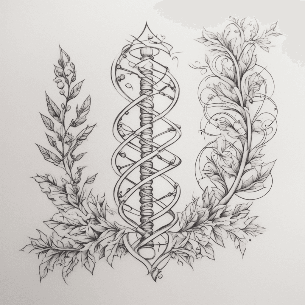 a tattoo that wraps the left arm starting from below the wrist and going up above the arm to the top of the shoulder in the shape of dna with geometric lines whose branches are represented by dates of birth written in dd -mm-yyyy