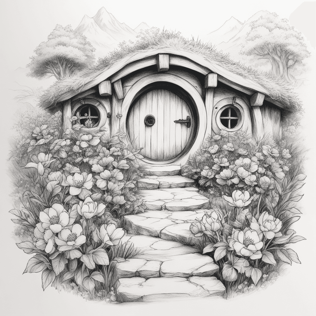 hobbit hole with peonys