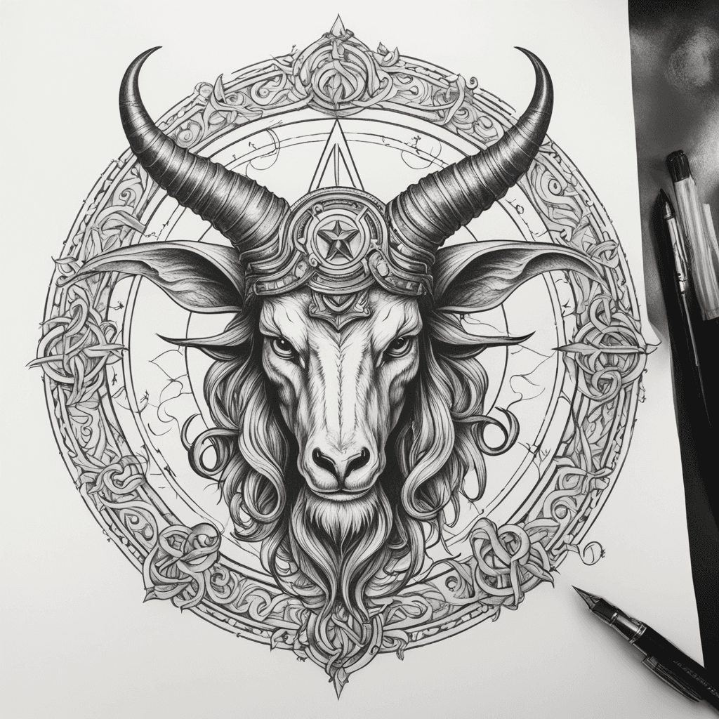 create Classical Traditional Baphomet powerful design for forearms 