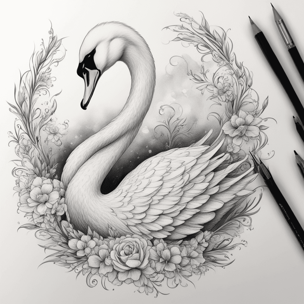 A white swan, graceful，complete, a long slender neck， a black collar around its neck