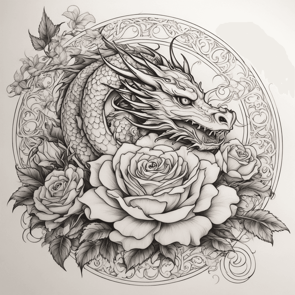 Mary Magdalene roses filigree style white sun dragon