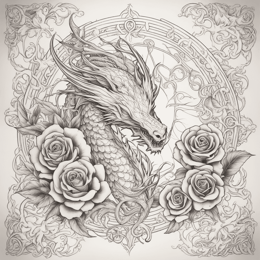 Mary Magdalene roses filigree style white sun dragon