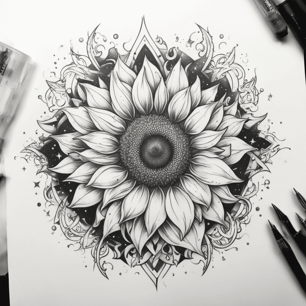 Sunflower with a galaxy in the center