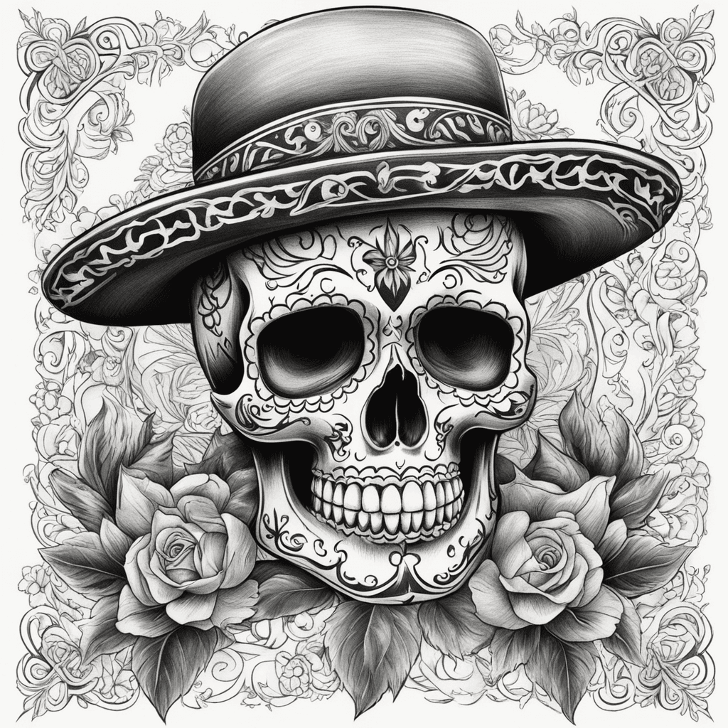 Mexican skull with bandana green eyes with vaya con dios amigo under it