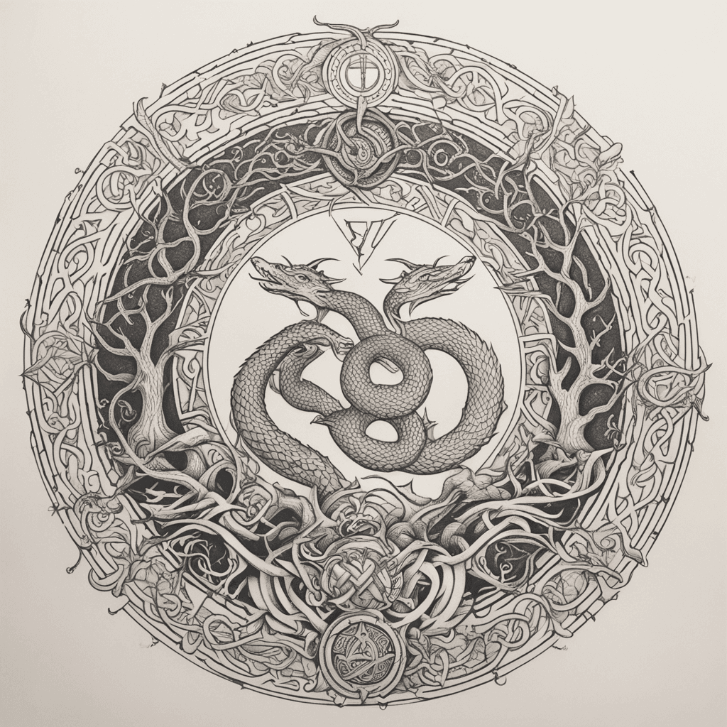 Jörmungandr, vegvisir and yggdrasil merged together