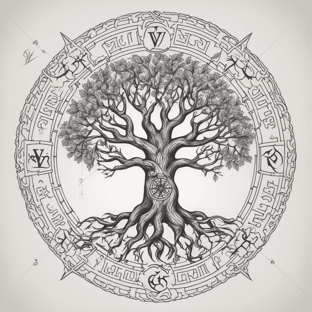 vegvisir, yggdrasil merged together simplistic