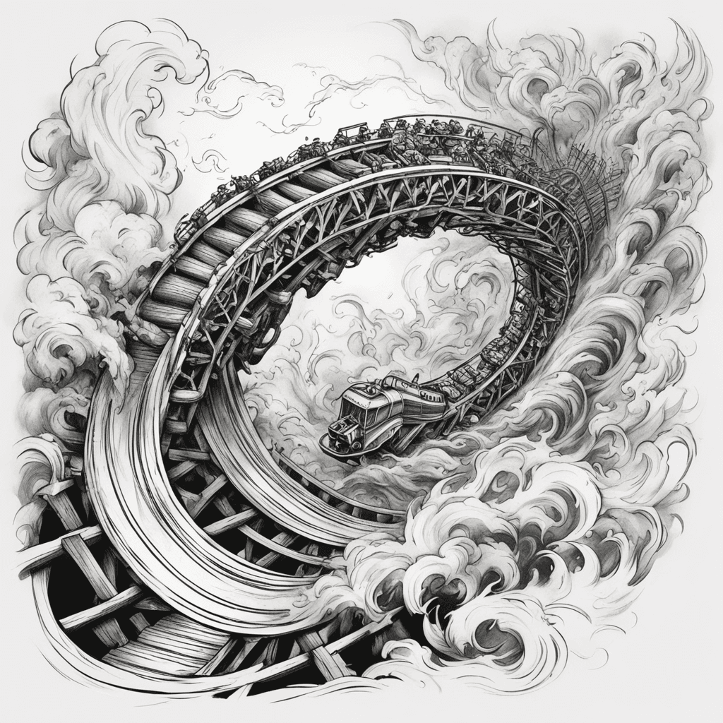 roller coaster falling into a pit of fire
