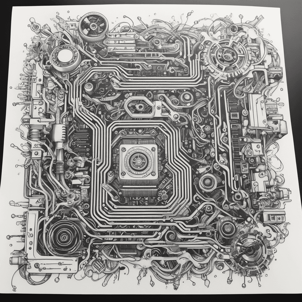 Black and white Computer motherboard inspired
