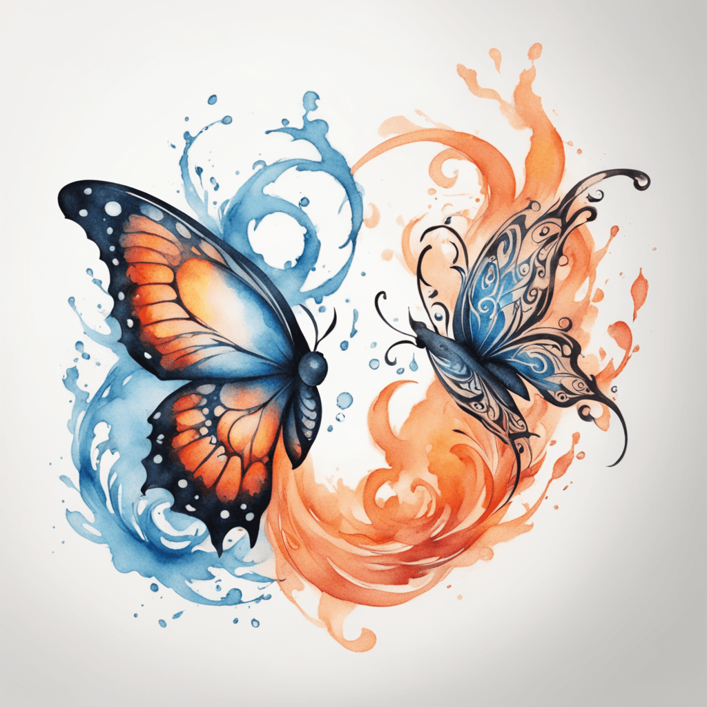 Yin yang fire butterfly and water butterfly 
