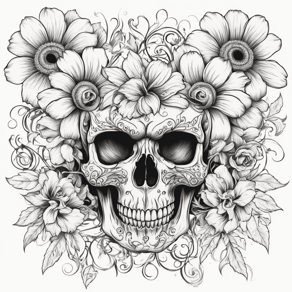 flowers growing out of skull eye hole