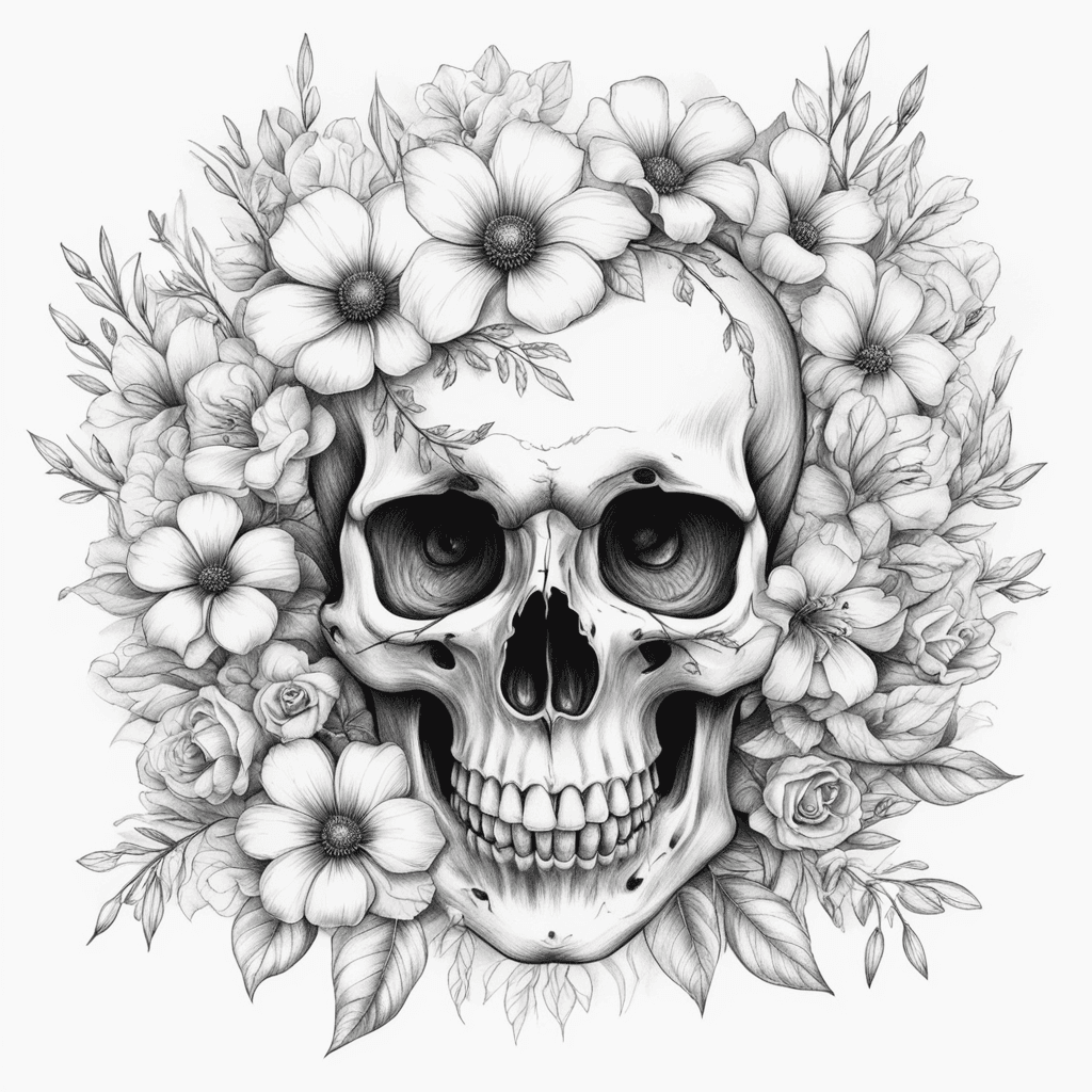 flowers growing from skull eye hole