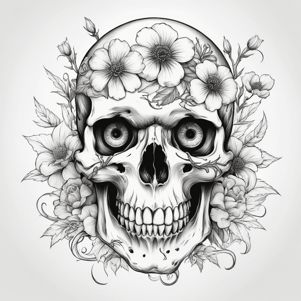 flowers growing from skull eye hole