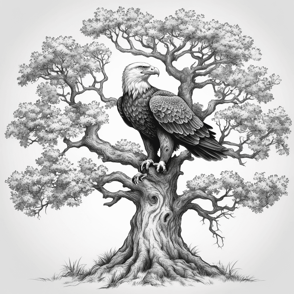 oak tree with eagle in branches