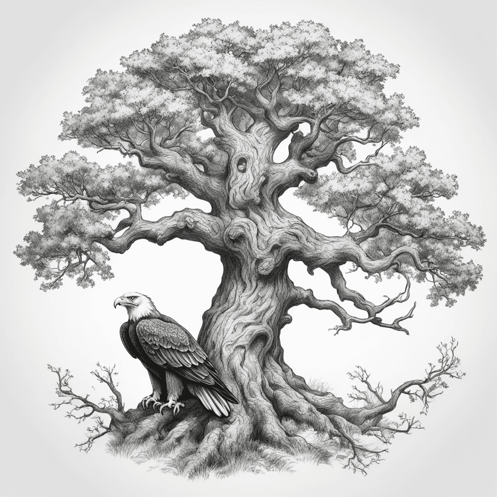 oak tree with eagle in branches